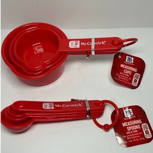 McCormick Red Measuring Cups‎ and Spoons Set Kitchen Baking Cooking Tools New